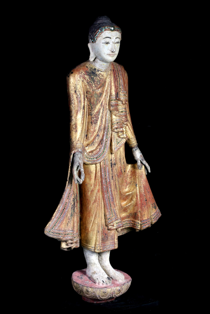 Extremely Rare Early 19C Standing Mandalay Burma Buddha #A026